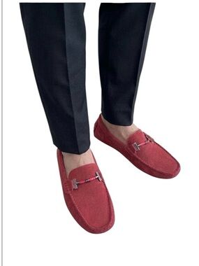 Yldsgs Unisex Red Burgundy Suede Moccasin Driving Loafers Size: 6.5